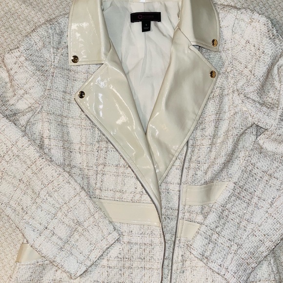 C Wonder Tweed & Faux Leather Chic Moto Jacket sz S - Picture 7 of 12